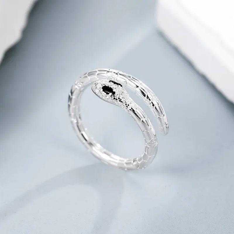 personalized rings for women-White Gold Plated Sterling Silver Zircon Snake Open Rings