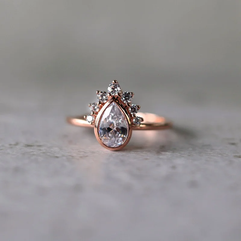 rose gold diamond engagement rings for women-Pear-Shaped Diamond Crown 14K Rose Gold Engagement Ring