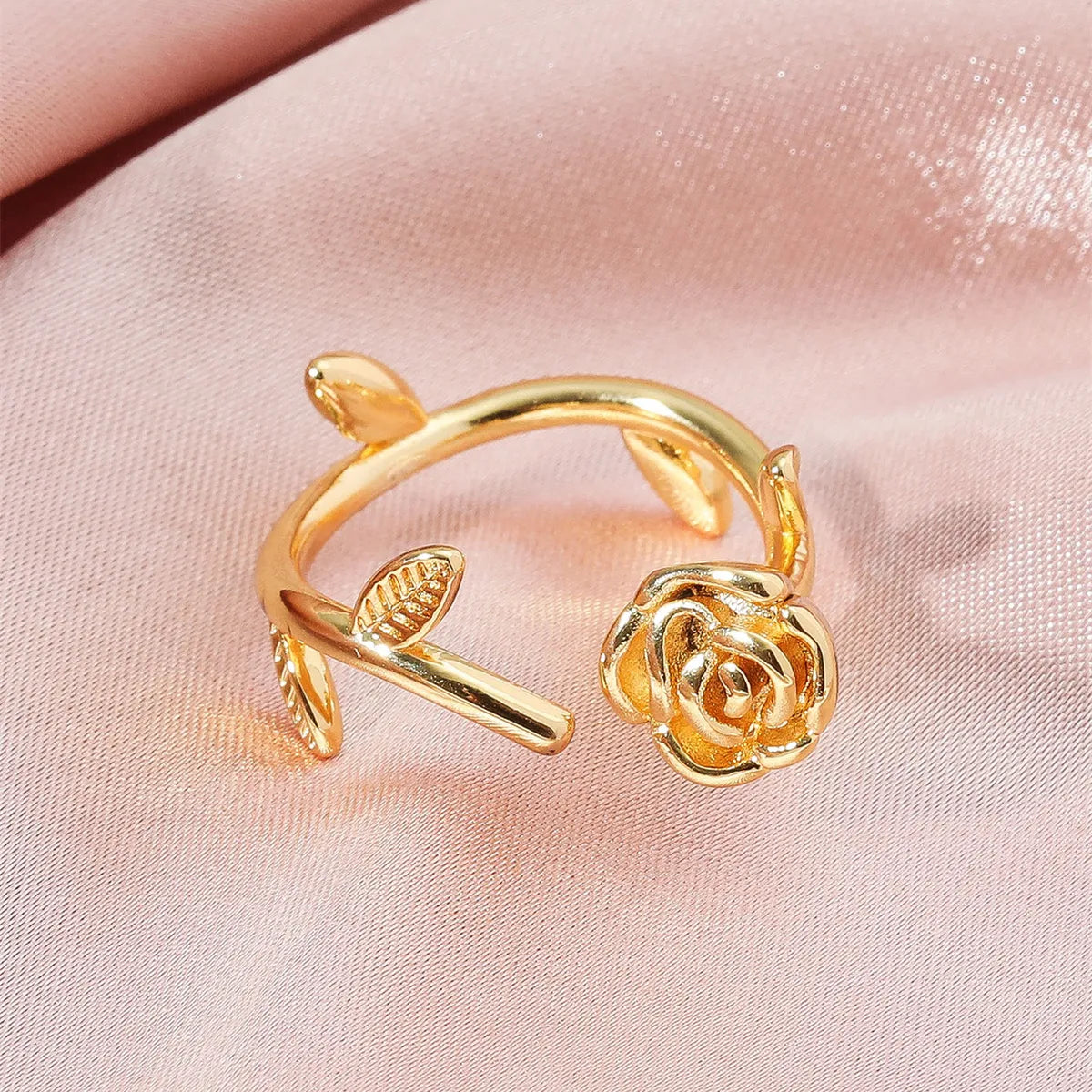 stackable rings for women-Retro Open Ring Trend Wild Fashion Rose Copper Ring