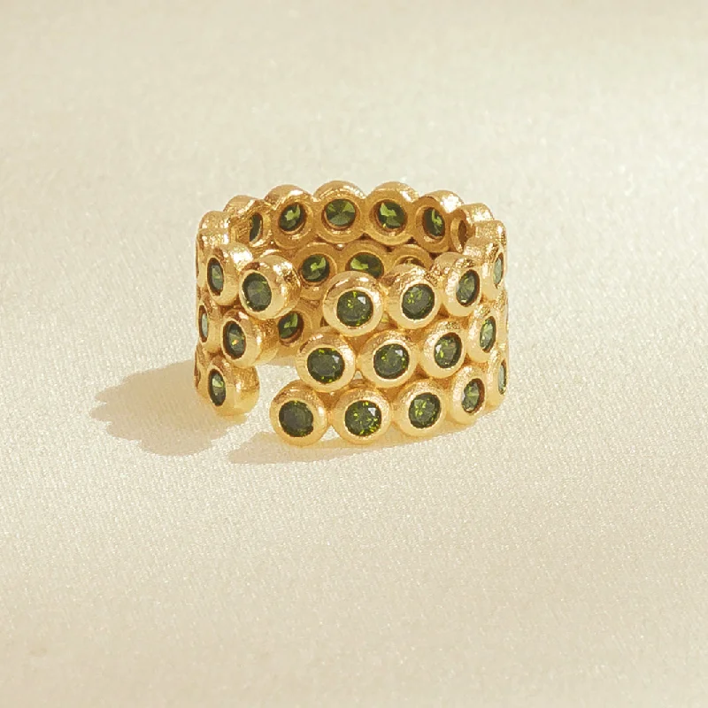 cocktail rings for women-Amélia Trio Dark Green Ring