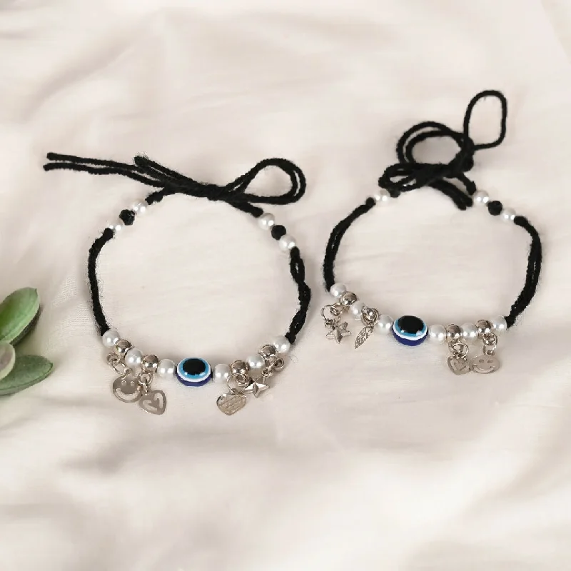 adjustable boho anklet for women-NVR Women Set of 2 Evil Eye Adjustable Anklet