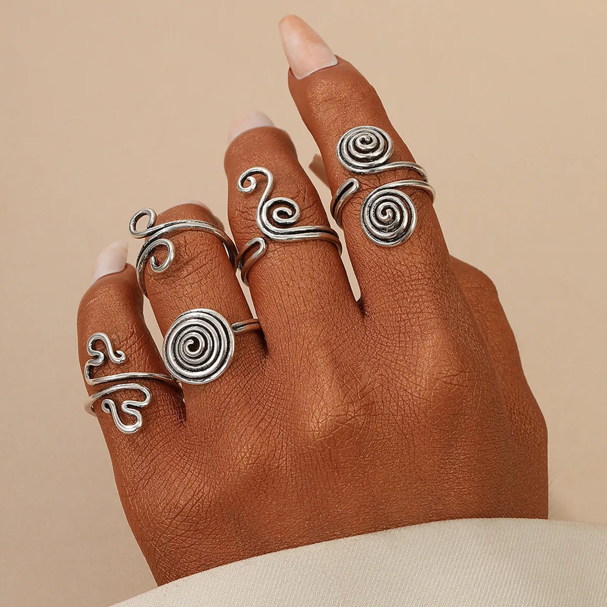 black rings for women-Copper Nordic Style Gothic Punk Irregular Geometric Lines Open Rings