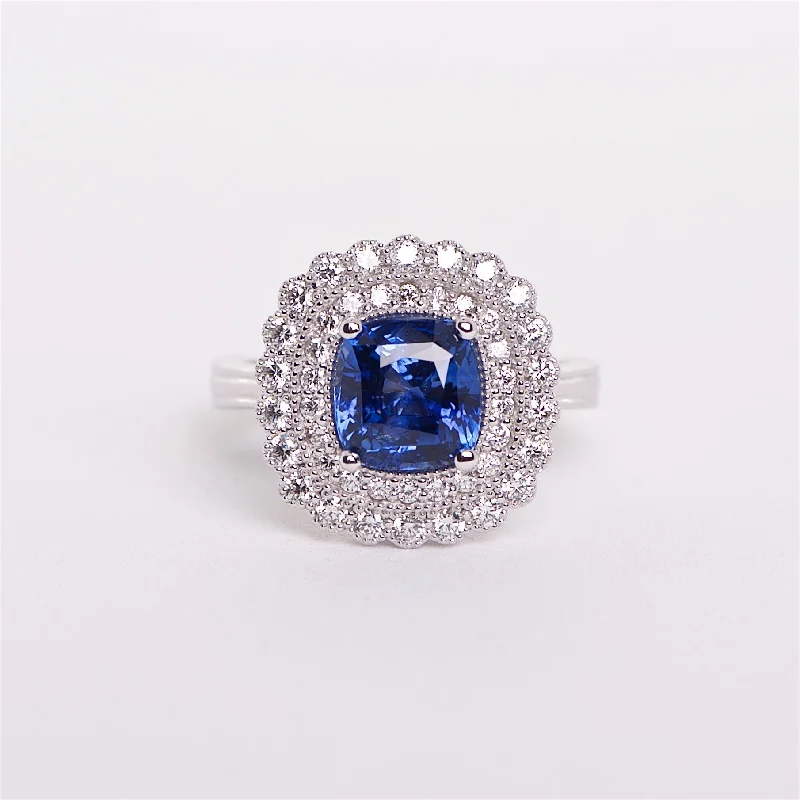 platinum and diamond engagement rings for women-The Barbra - CGL certified Blue Sapphire and Diamond Ring