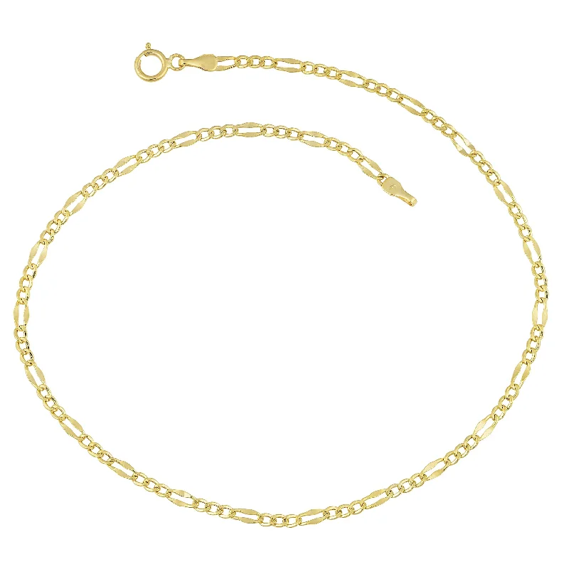 anklet with stones for women-Fremada 14 k Yellow Gold High Polish Flat Figaro Anklet (10 inches)