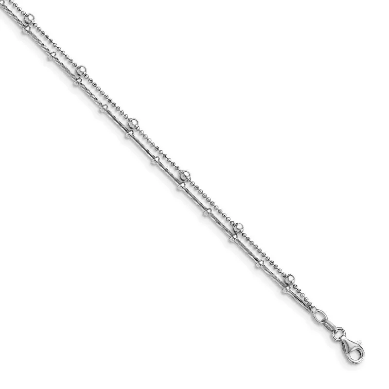 anklet with lotus flower for women-Curata 925 Sterling Silver Polished Fancy Lobster Closure Double Strand With .5inch Ext. Anklet 9 Inch