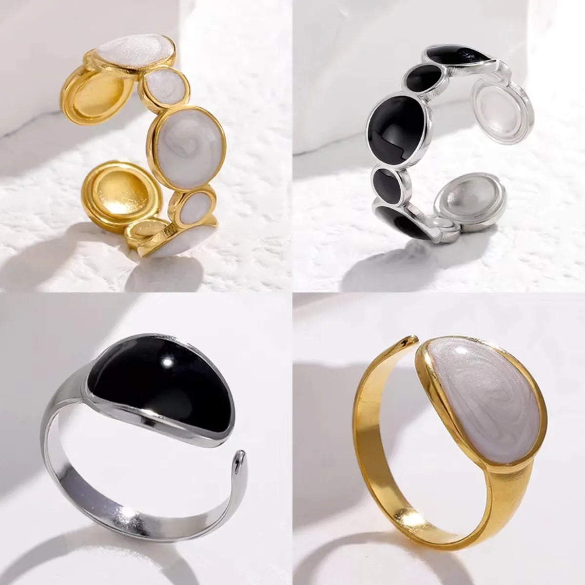 gold band rings for women-Stainless Steel Simple Style Geometric Round Water Droplets Plating Open Rings