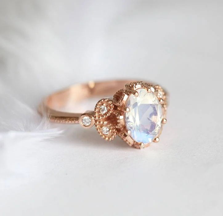 emerald engagement rings for women-Moonstone Engagement Ring, Rainbow Moonstone Ring