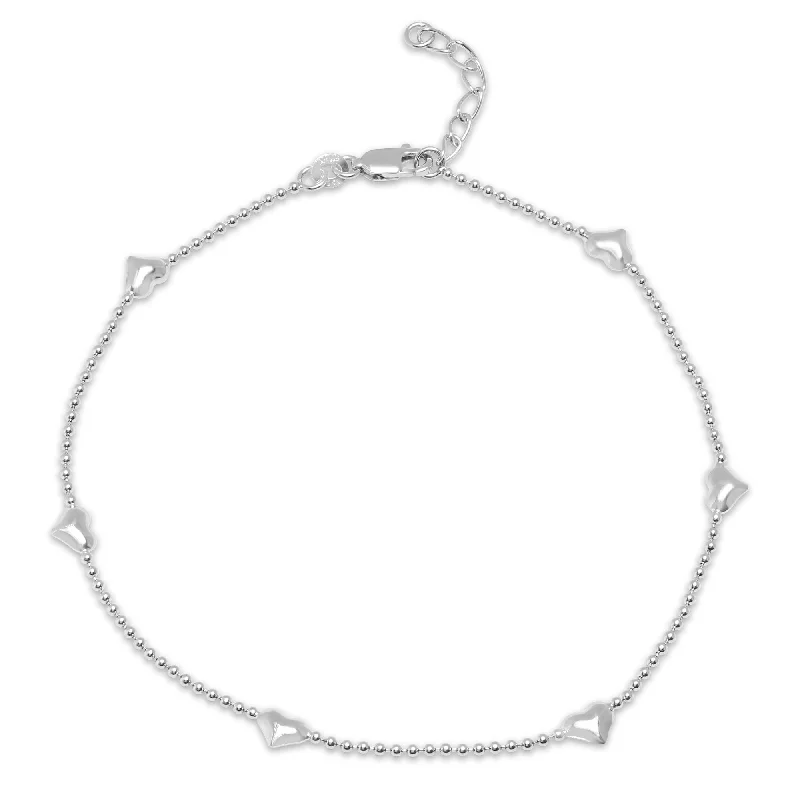 silver-plated anklet for women-Sterling Silver Heart Station Anklet by Roberto Martinez