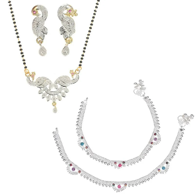 anklet with charms and beads for women-AanyaCentric Gold-plated Mangalsutra Pendant Earring Set & Silver Plated Anklet