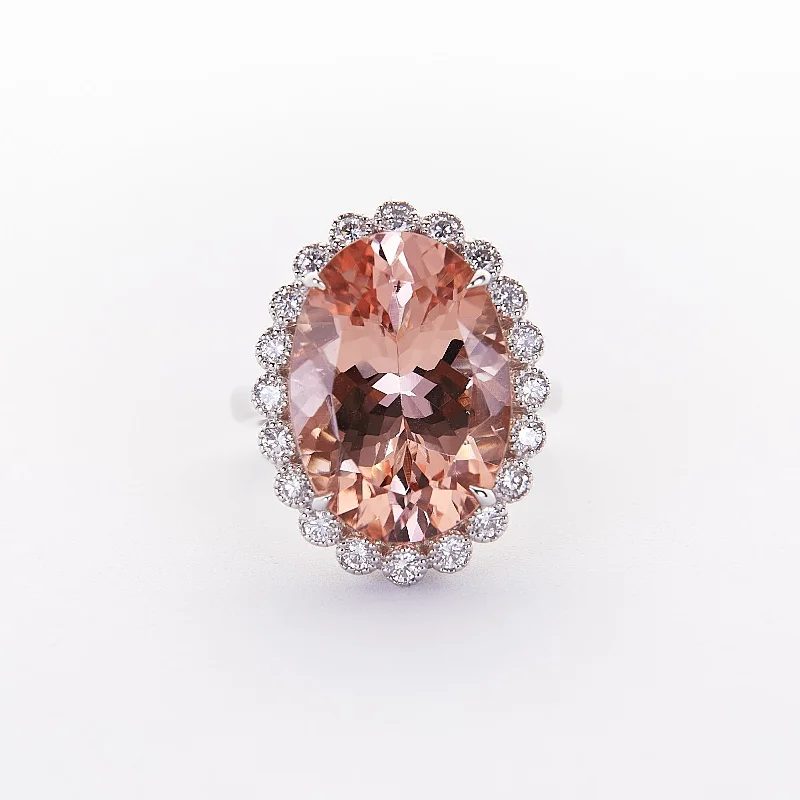 halo diamond engagement rings for women-The Margo - 18K White Gold Morganite and Diamond Ring