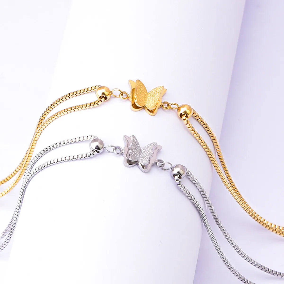 gemstone beaded anklet for women-Elegant Luxurious Sweet Butterfly Titanium Steel Inlay Rhinestones 18K Gold Plated Women'S Anklet