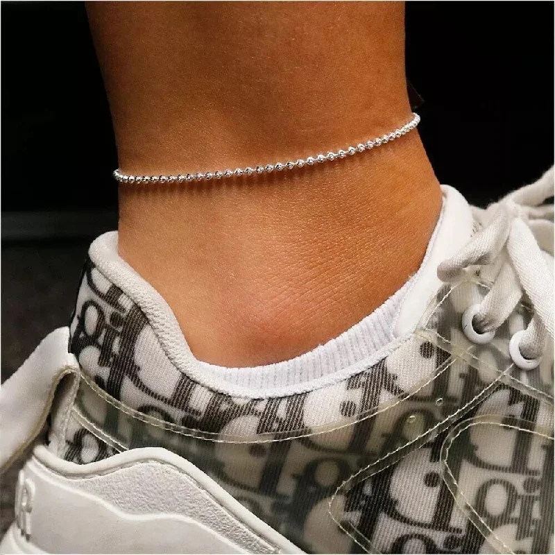 anklet with sapphire for women-925 Sterling Silver 2MM Diamond Cut Moon Chain Anklet 9" or 10"