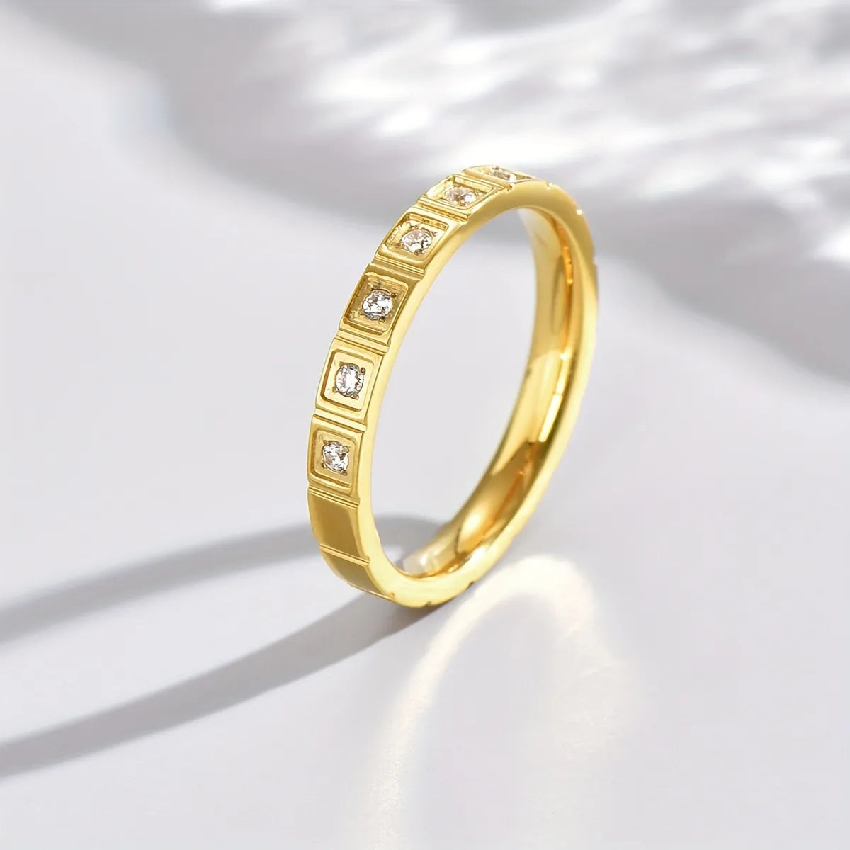 minimalist rings for women-Wholesale Retro Square Stainless Steel 14k Gold Plated Zircon Rings