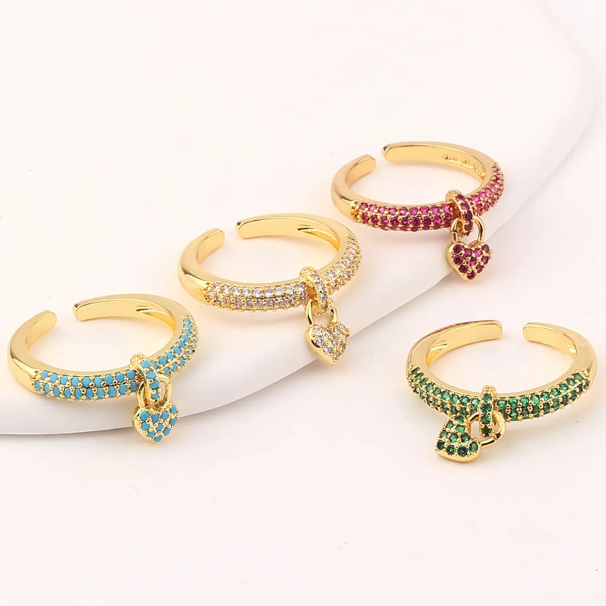 designer rings for women-Fashion Heart Shape Copper Open Ring Inlaid Zircon Copper Rings