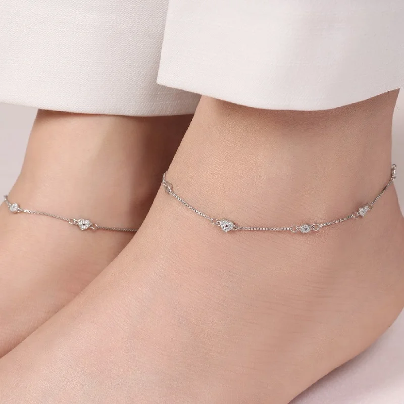 trendy anklet for women-Minimal Heart Trinket 925 Silver Anklet