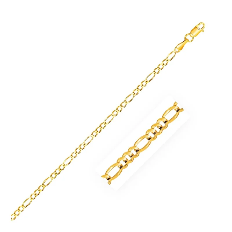 anklet with emerald for women-2.8mm 14k Yellow Gold Figaro Anklet