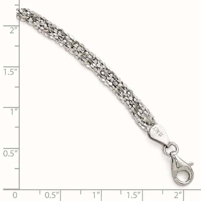 unique anklet for women-Curata 925 Sterling Silver Polished Fancy Lobster Closure Textured Three Strand Anklet With 1inch Ext 9 Inch