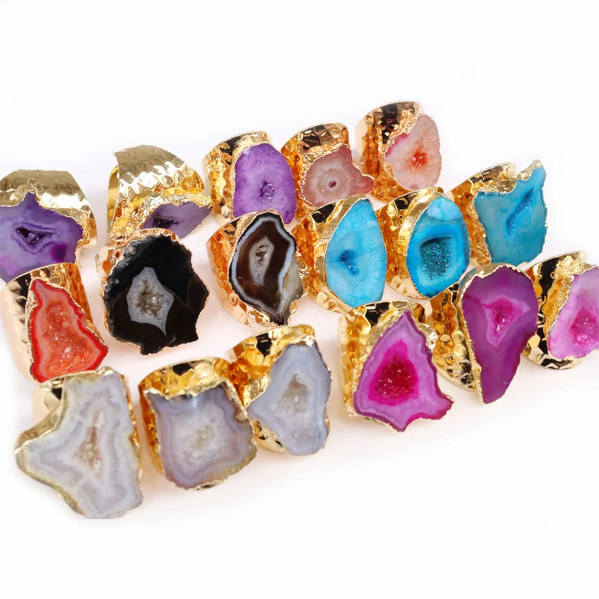 multicolor rings for women-Casual Irregular Crystal Agate Gold Plated Crystal Wholesale Open Ring