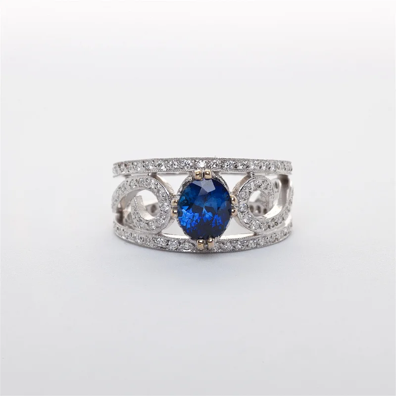 unique engagement rings for women-The Charlotte - Platinum, Sapphire, and Diamond Ring