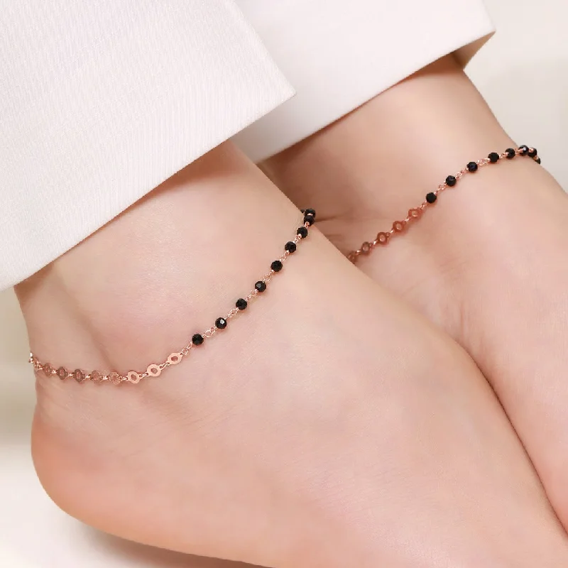 infinity anklet for women-Rosegold Delight 925 Sterling Silver Beaded Chain Anklet