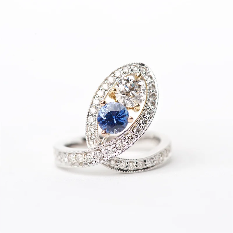 personalized name engagement rings for women-The Mercedes - 18K Sapphire and Diamond Ring