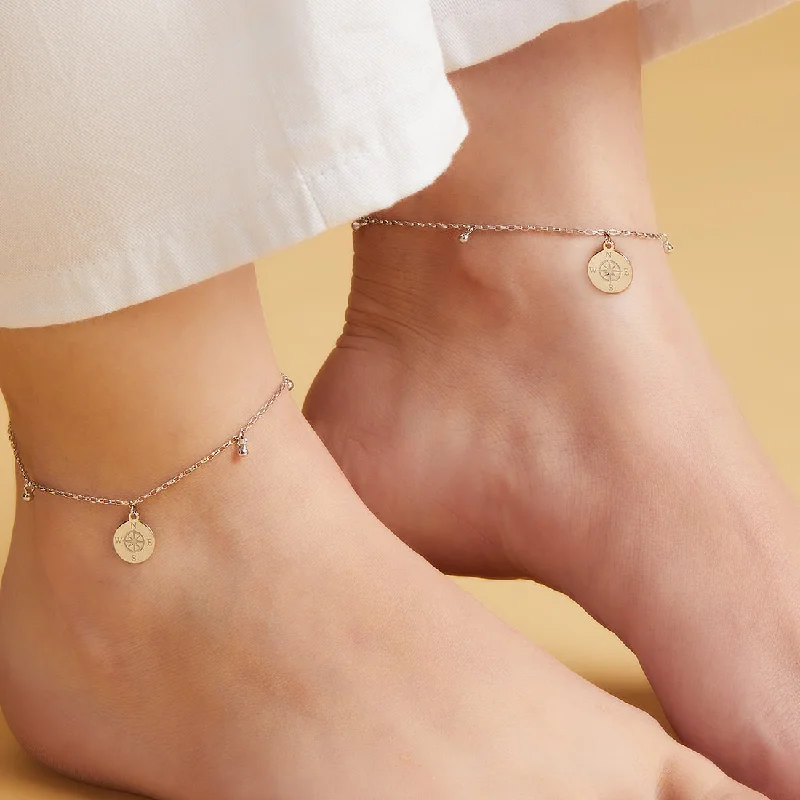 anklet with diamonds for women-Rhodium Plated Compass 925 Silver Anklet