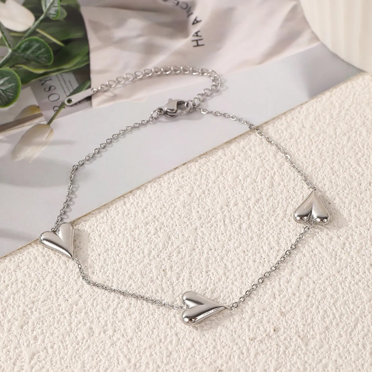 Three Hearts Silver Anklet