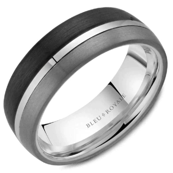 unique engagement rings for women-14K White Gold Trim With Forged Carbon, Tantalum