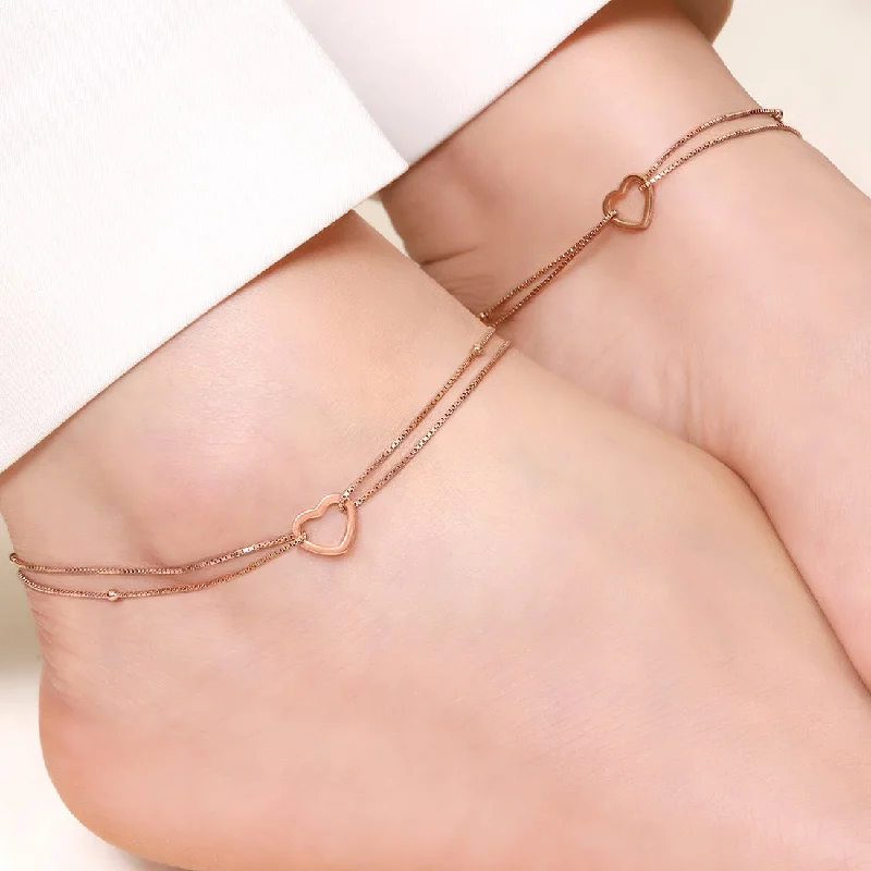 boho charm anklet for women-Dainty Silver Heart 925 Silver Anklets