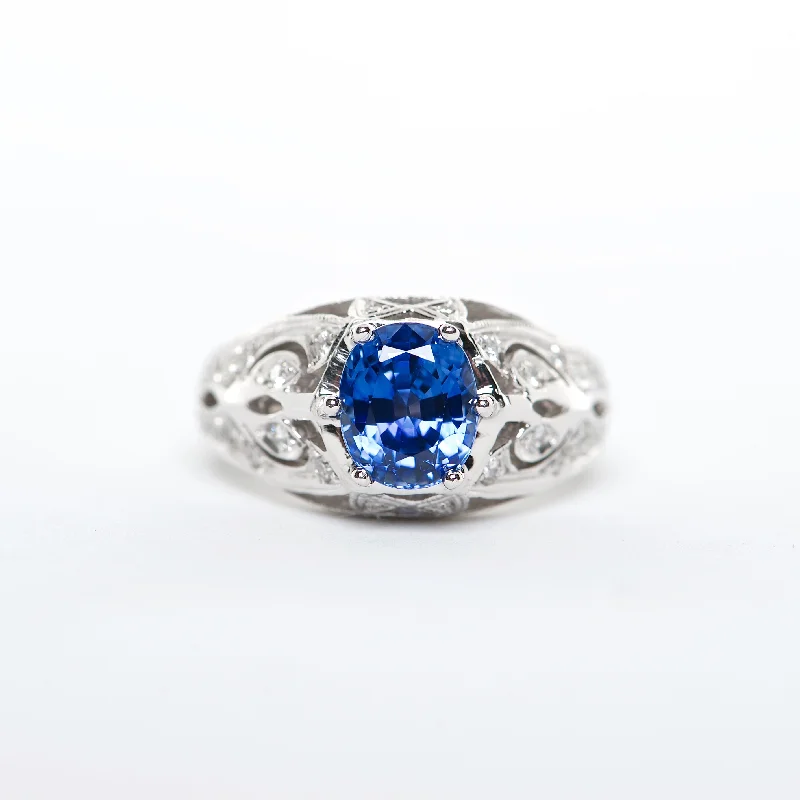 princess cut engagement rings for women-The Adele - GIA Certified 18K Blue Sapphire and Diamond ring.