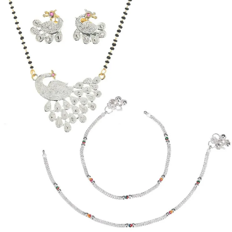 fashionable anklet for women-AanyaCentric Gold-plated Mangalsutra Pendant Earring Set & Silver Plated Anklet