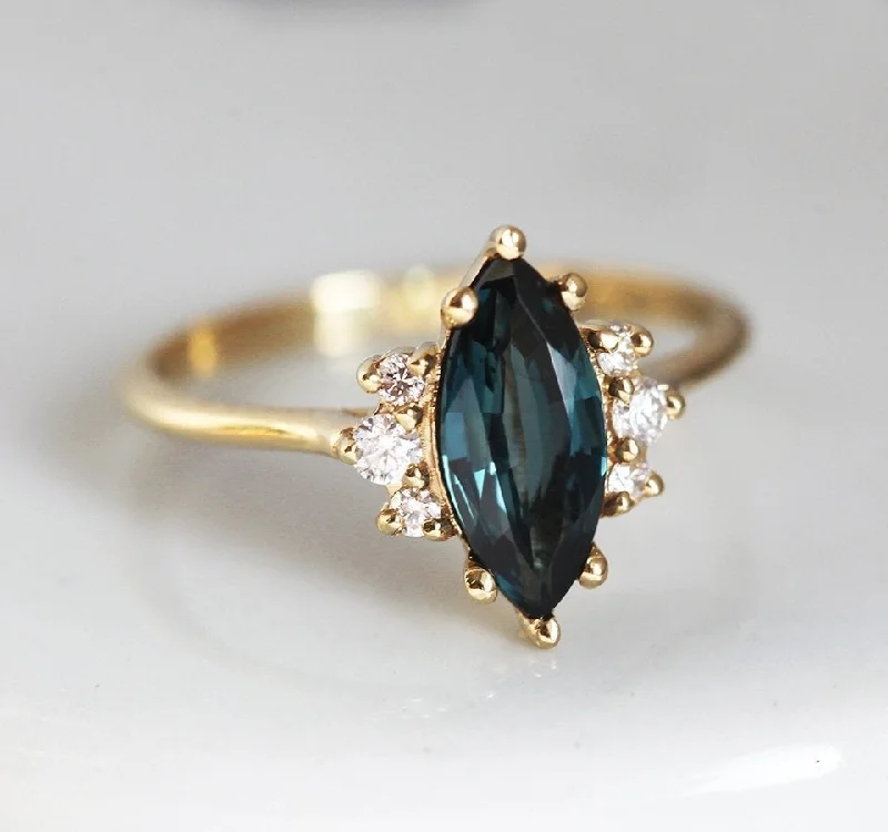 romantic engagement rings for women-Naomi Deep Teal Sapphire Diamond Ring