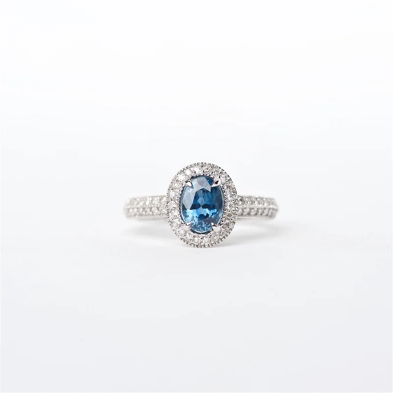 engagement rings with colored diamonds for women-The Destiny - 18K Blue Sapphire and Diamond Ring