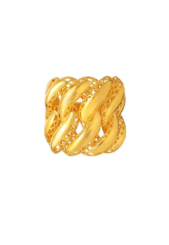 gold signet rings for women-TOMEI Hollow Concept Ring, Yellow Gold 916