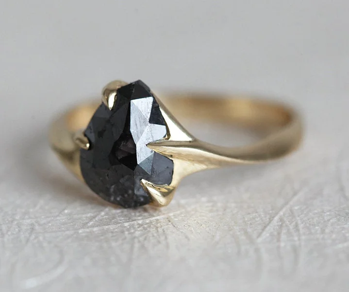 halo engagement rings for women-Black Diamond Ring, Pear Diamond Ring