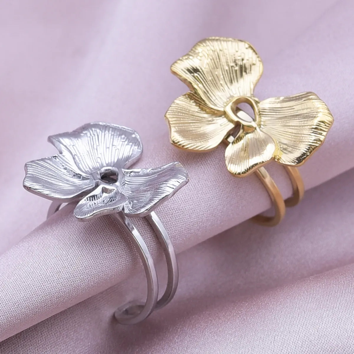 fine jewelry rings for women-Ig Style Simple Style Flower Stainless Steel Plating 18k Gold Plated Open Rings