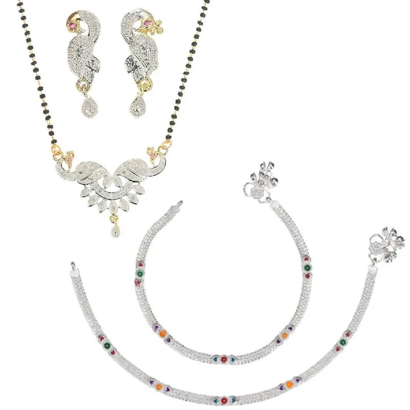 moon anklet for women-AanyaCentric Gold-plated Mangalsutra Pendant Earring Set & Silver Plated Anklet