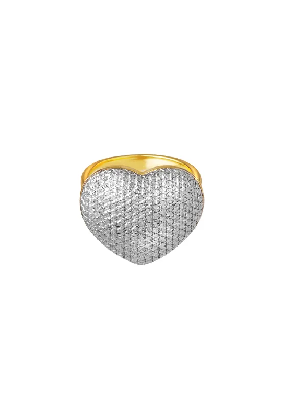 wedding rings for women-TOMEI Diamont Cut Collection Dual-Tone Heart Ring, Yellow Gold 916