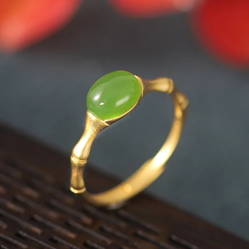 chunky rings for women-Simple Millet Grain Hetian Jade 925 Sterling Silver Retro Matte Ring