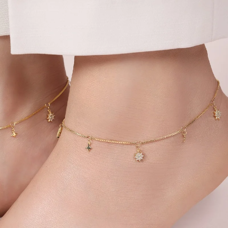 anklet with beads for women-Starry Night 925 Sterling Silver Gold-Plated Star Pattern Anklets